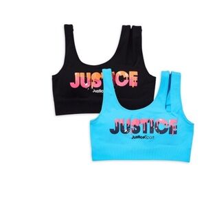 Justice Girls 2pack‎ blue & black Spandex graphic prints Cutout Bra size 30 new